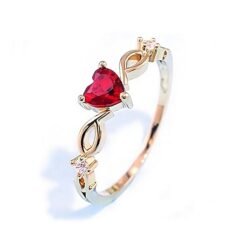 Anillo de Promesa Corazón Rojo – Bañado en Oro Dorado 18K