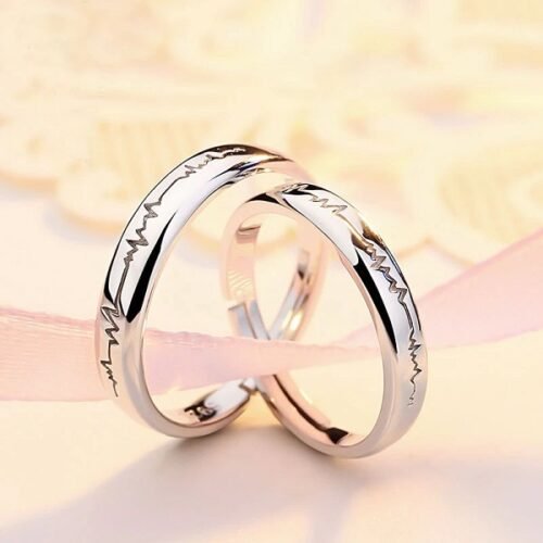 Anillos para Novios Latidos del Corazón - Bañado en Plata Ley 925 - Imagen 2