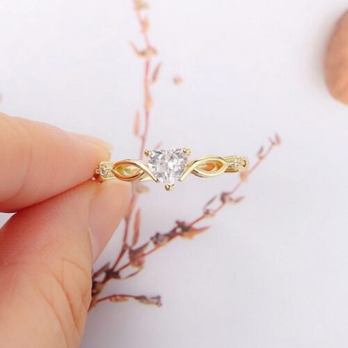 Anillo de Promesa Corazón Blanco - Bañado en Oro Dorado 18K - Imagen 2