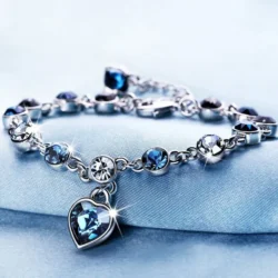 Pulsera Cristal Corazón Azul - Acero Quirúrgico