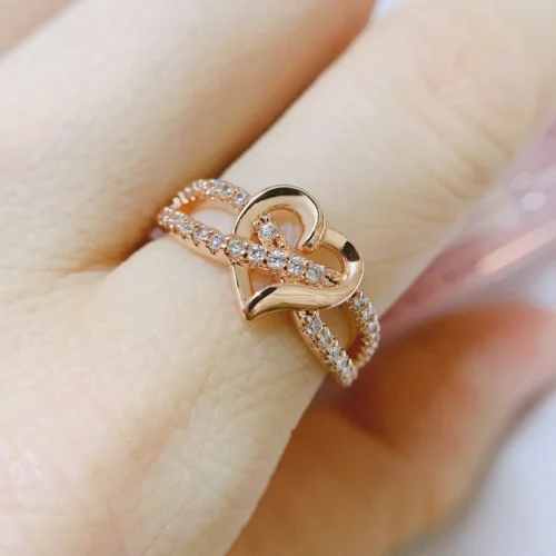 Anillo de Promesa Corazón Rosa - Bañado en Oro Rosa 18K - Imagen 3