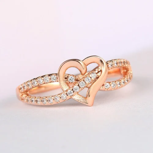 Anillo de Promesa Corazón Rosa - Bañado en Oro Rosa 18K - Imagen 2